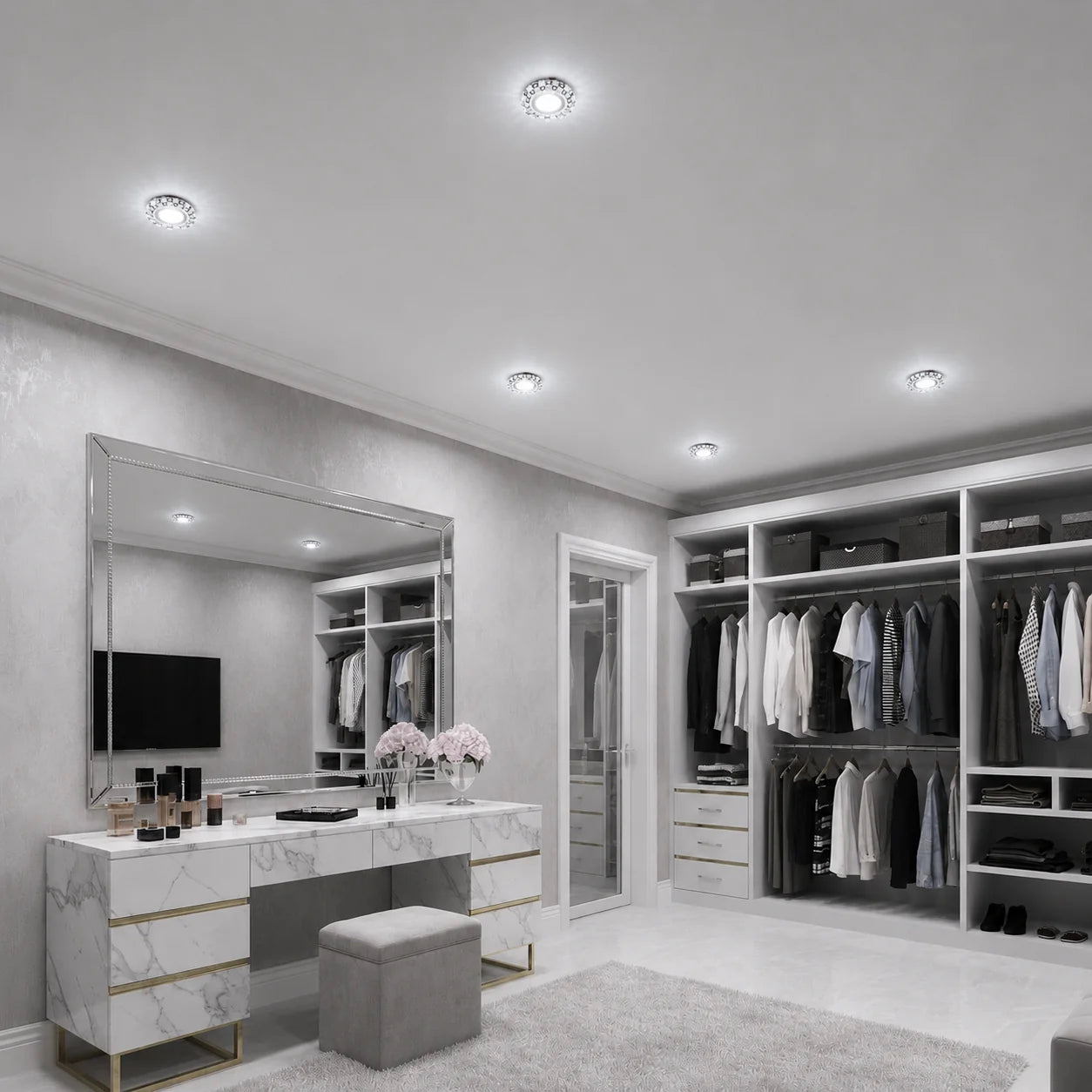 Spot LED ORBITA, 5W, Rotund, Lumina Rece + RGB, Alb, Rasina si Sticla