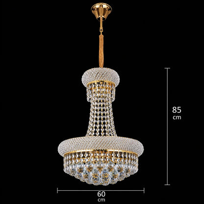 Candelabru Cristal NUVOLA Magno, 15xE14, D60 cm, Auriu, Inaltime Reglabila, Metal si Cristal