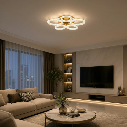 Lustra LED cu telecomanda, 66W, Lumina Rece/Calda/Neutra, Dimabila, Auriu