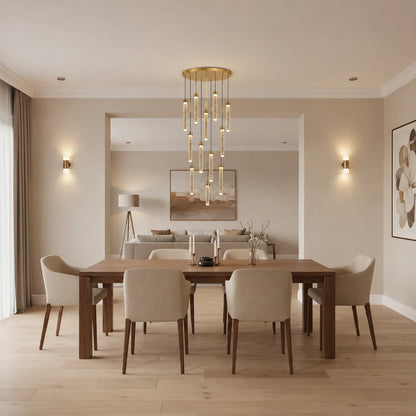 Candelabru Cristal LAGOM LED cu Telecomanda, Suspendat, 12 Surse, 36W, Diametru 40cm, Lumina Calda / Neutra / Rece, Inaltime Reglabila, Auriu, Metal si Cristal