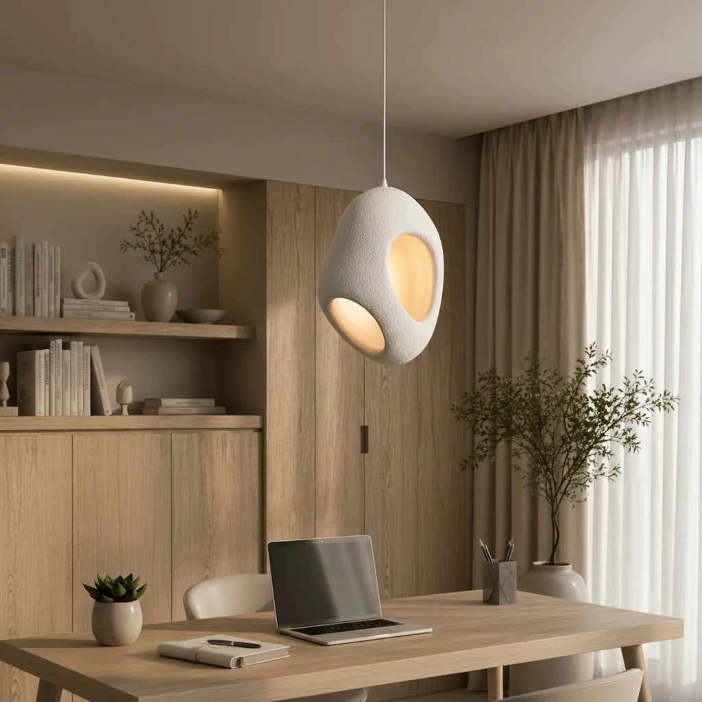 Lustra Moderna FOAMER Nobile, 37 cm, Suspendata, 1 X E27, Alb, Metal si Spuma, Inaltime Reglabila
