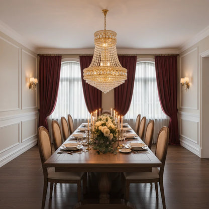 Candelabru Cristal EMPIRE Magno 10xE14, D60 cm, Auriu, Inaltime Reglabila, Metal si Cristal