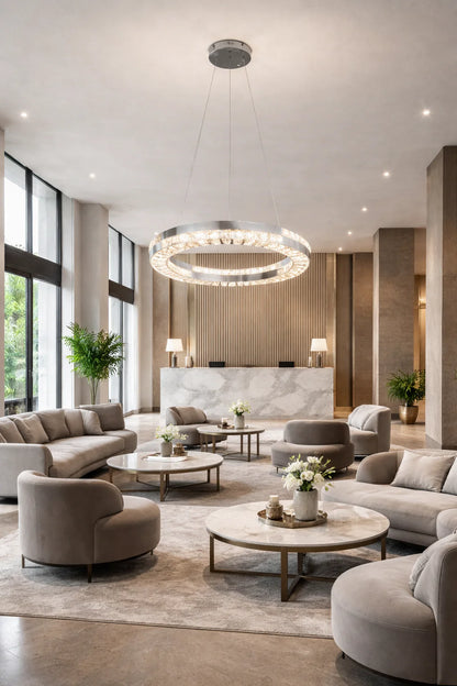Candelabru LED CC23007/500CH, Diametru 50 cm, Inaltime 120 cm, Lumina Rece/Neutra/Calda, Dimabila, Argintiu, Cristal, Metal