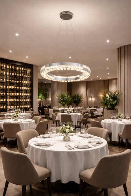 Candelabru LED CC23007/500CH, Diametru 50 cm, Inaltime 120 cm, Lumina Rece/Neutra/Calda, Dimabila, Argintiu, Cristal, Metal