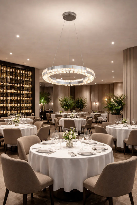 Candelabru LED CC23007/500CH, Diametru 50 cm, Inaltime 120 cm, Lumina Rece/Neutra/Calda, Dimabila, Argintiu, Cristal, Metal