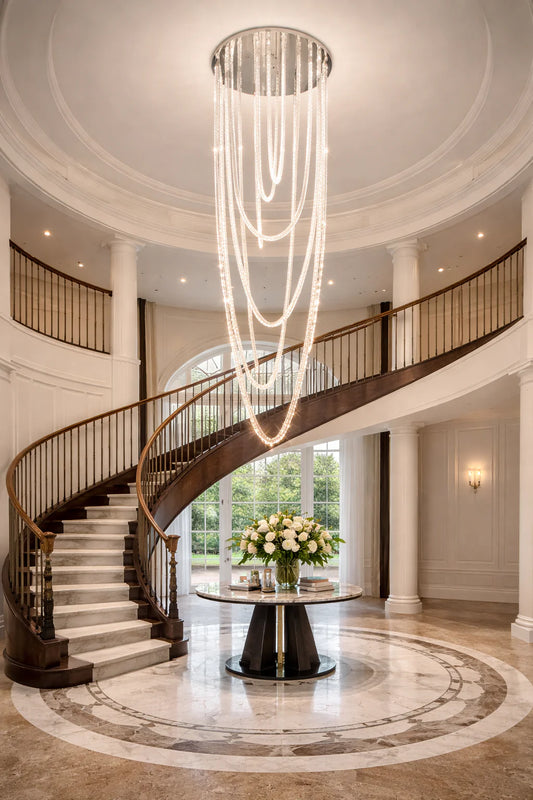 Candelabru LED CC50303/800CH, Diametru 80 cm, Inaltime 200 cm, Lumina Rece/Neutra/Calda, Dimabila, Argintiu, Cristal, Metal