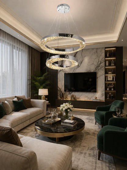 Candelabru LED HALO Magno, Diametru 40+60 cm, Inaltime 120 cm, IP20, Lumina Rece/Neutra/Calda, Dimabila, Crom, Cristal, Metal