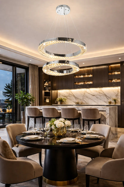 Candelabru LED HALO Magno, Diametru 40+60 cm, Inaltime 120 cm, IP20, Lumina Rece/Neutra/Calda, Dimabila, Crom, Cristal, Metal