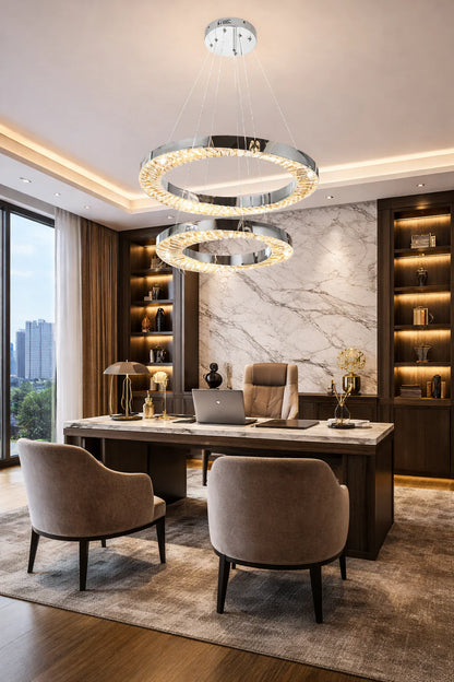 Candelabru LED HALO Magno, Diametru 40+60 cm, Inaltime 120 cm, IP20, Lumina Rece/Neutra/Calda, Dimabila, Crom, Cristal, Metal