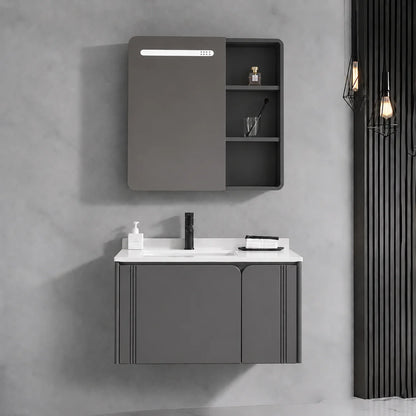 Set Mobilier ORIA pentru Baie, Dulap Lavoar+Dulap Oglinda 60cm, 2 Piese, Gri si Alb