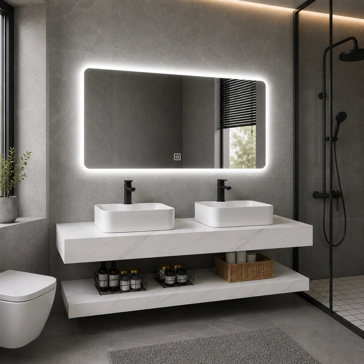 Set Mobilier AVEN Duo pentru Baie, 140cm, 3 Piese, Alb