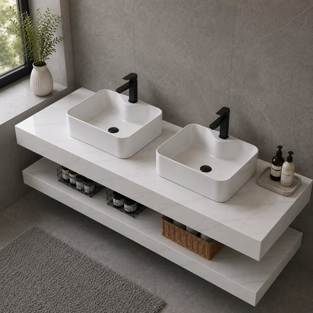 Set Mobilier AVEN Duo pentru Baie, 140cm, 3 Piese, Alb