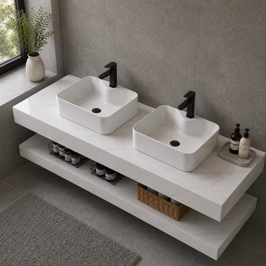 Set Mobilier AVEN Duo pentru Baie, 140cm, 3 Piese, Alb