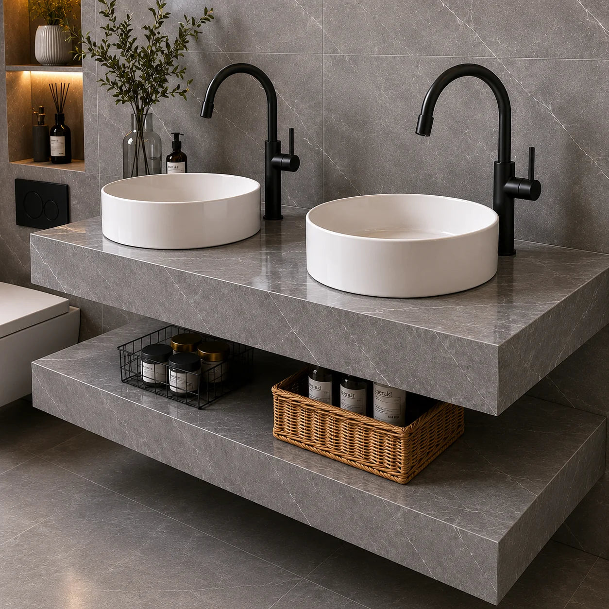 Set Mobilier ARQON Duo pentru Baie, 140cm, 3 Piese, Gri