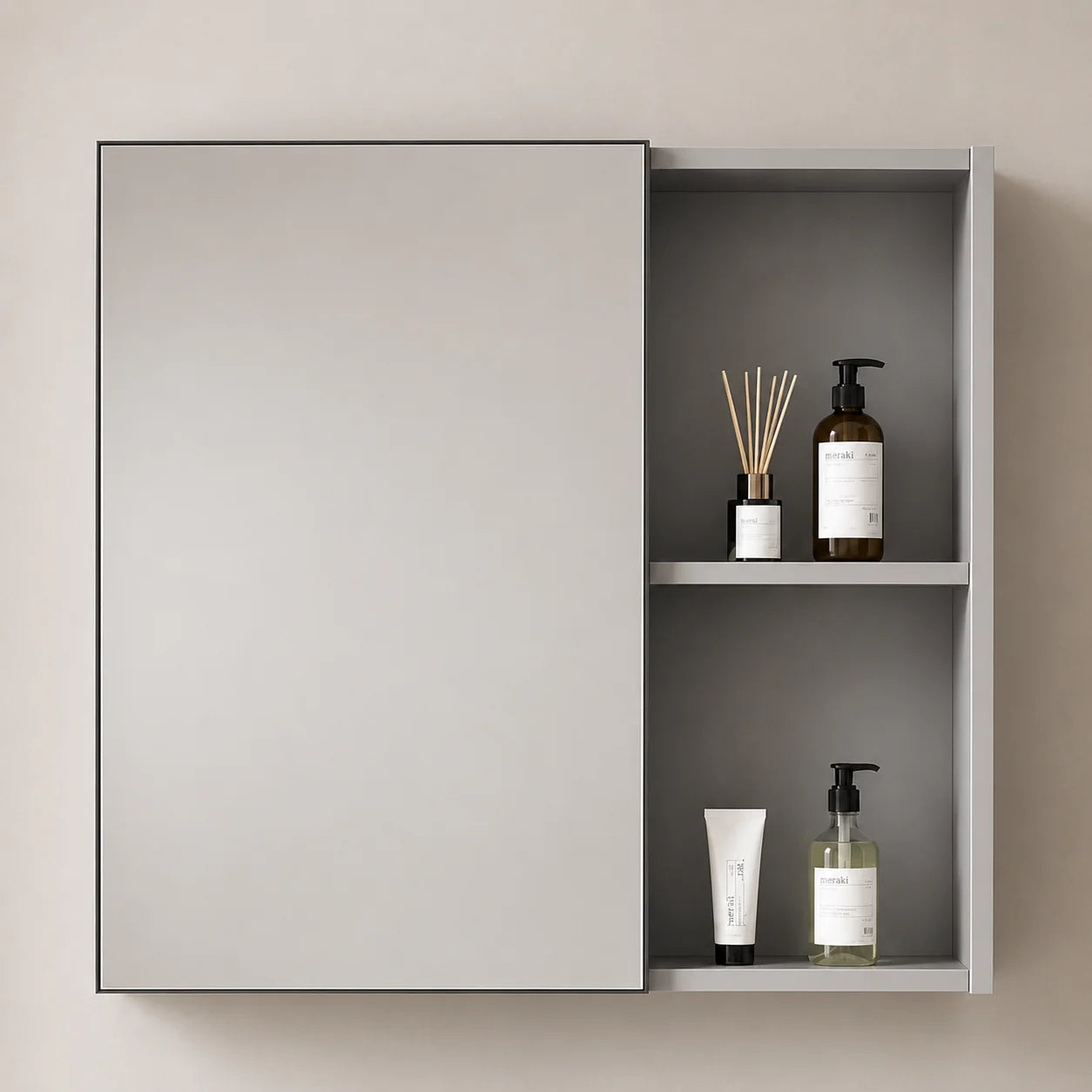 Set Mobilier TIVOLI pentru Baie ,Dulap Lavoar+Dulap Oglinda 80cm, 2 Piese, Gri si Alb