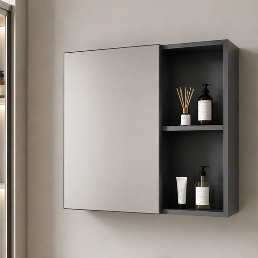 Set Mobilier SIENA pentru Baie ,Dulap Lavoar+Dulap Oglinda 100cm, 2 Piese, Gri si Negru