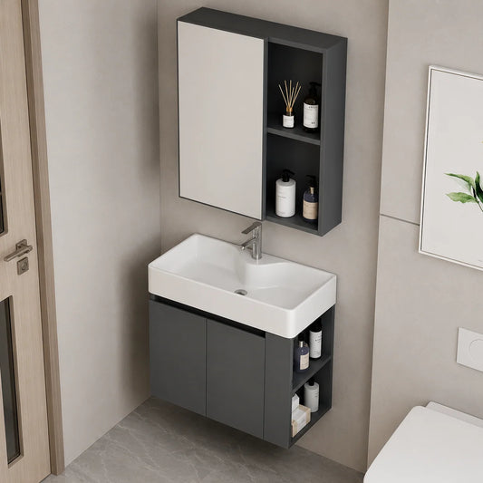 Set Mobilier EVOQ pentru Baie ,Latime 70cm, 2 Piese, Gri si Alb