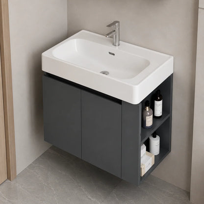 Set Mobilier EVOQ pentru Baie ,Dulap Lavoar+Dulap Oglinda 80cm, 2 Piese, Gri si Alb