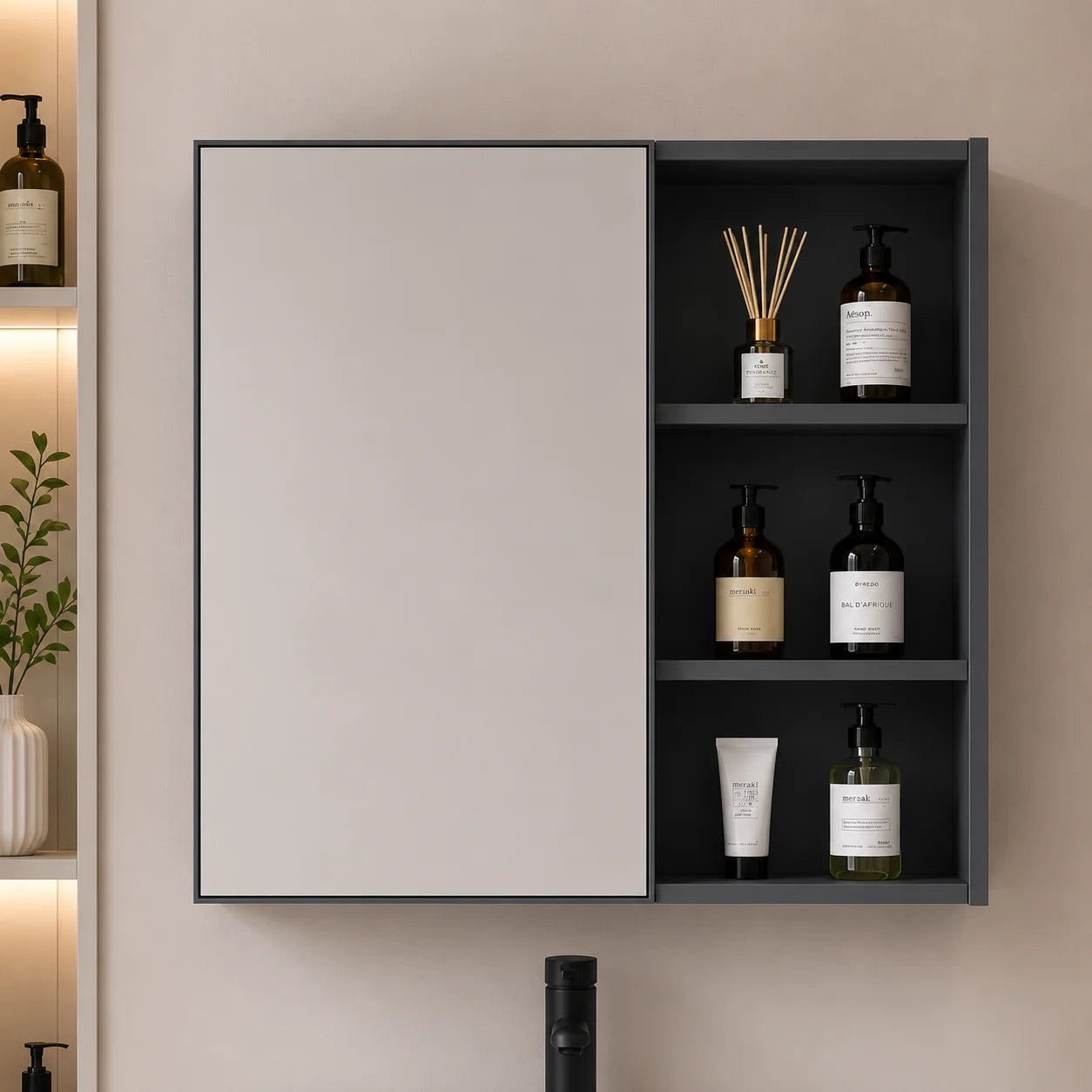 Set Mobilier VION pentru Baie ,Dulap Lavoar+Dulap Oglinda 60cm, 2 Piese, Gri si Alb