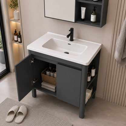 Set Mobilier VION pentru Baie ,Dulap Lavoar+Dulap Oglinda 60cm, 2 Piese, Gri si Alb