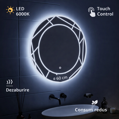 Oglinda LED Touch ASTRIX, 60cm, 6000K, Dimabila, Sistem Dezaburire