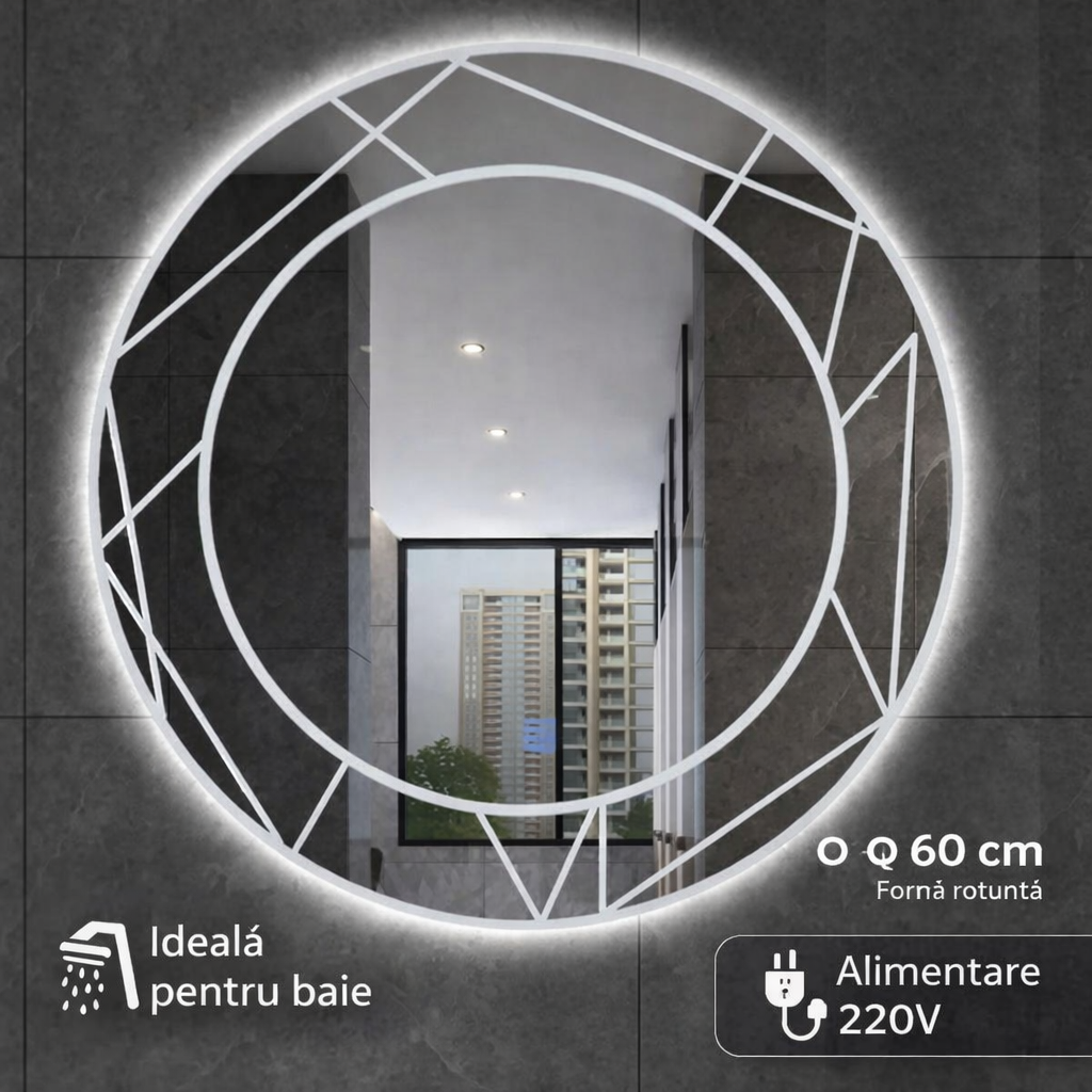 Oglinda LED Touch ASTRIX, 60cm, 6000K, Dimabila, Sistem Dezaburire
