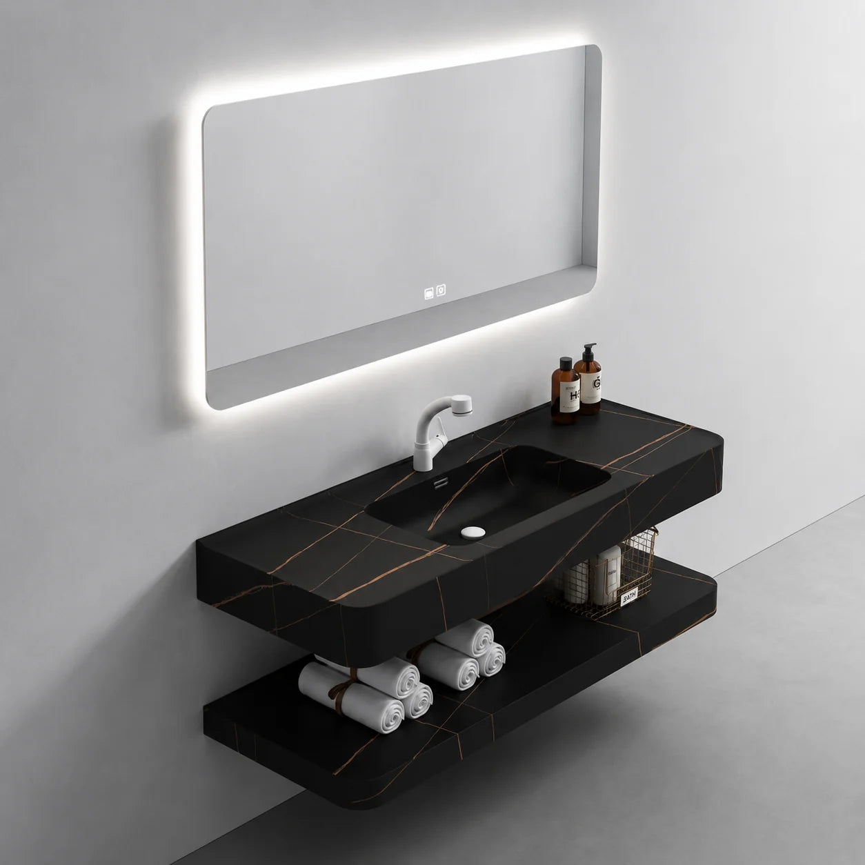 Set Mobilier KRISS pentru Baie, 80cm, 3 Piese, Negru