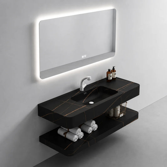 Set Mobilier KRISS pentru Baie, 80cm, 3 Piese, Negru