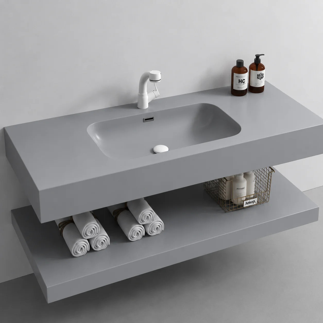 Set Mobilier KROSS pentru Baie, 80cm, 3 Piese, Gri