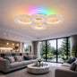 Lustra LED cu telecomanda si cristal NOVA ROTONDA RGB, 86W, 4 Cercuri, lumina Rece/Calda/Neutra, Dimabila, Alb