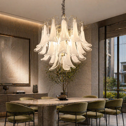 Candelabru Cristal MURANO Regalis 17xE14, D80 cm, Alb, Inaltime Reglabila, Metal si Cristal