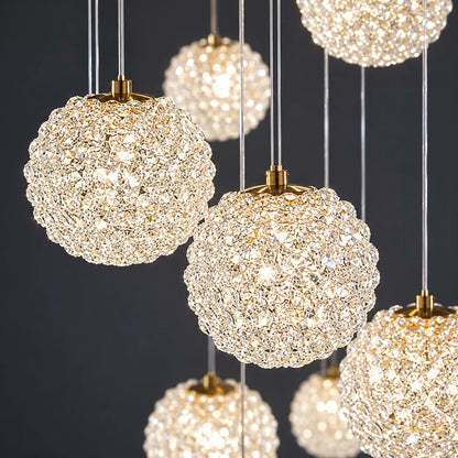 Candelabru Cristal MILLE, 18xG9 , Diametru 60cm x Inaltime 340cm, Cristal si Metal, Auriu