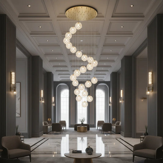 Candelabru Cristal MILLE, 25xG9 , Diametru 60cm x Inaltime 340cm, Cristal si Metal, Auriu