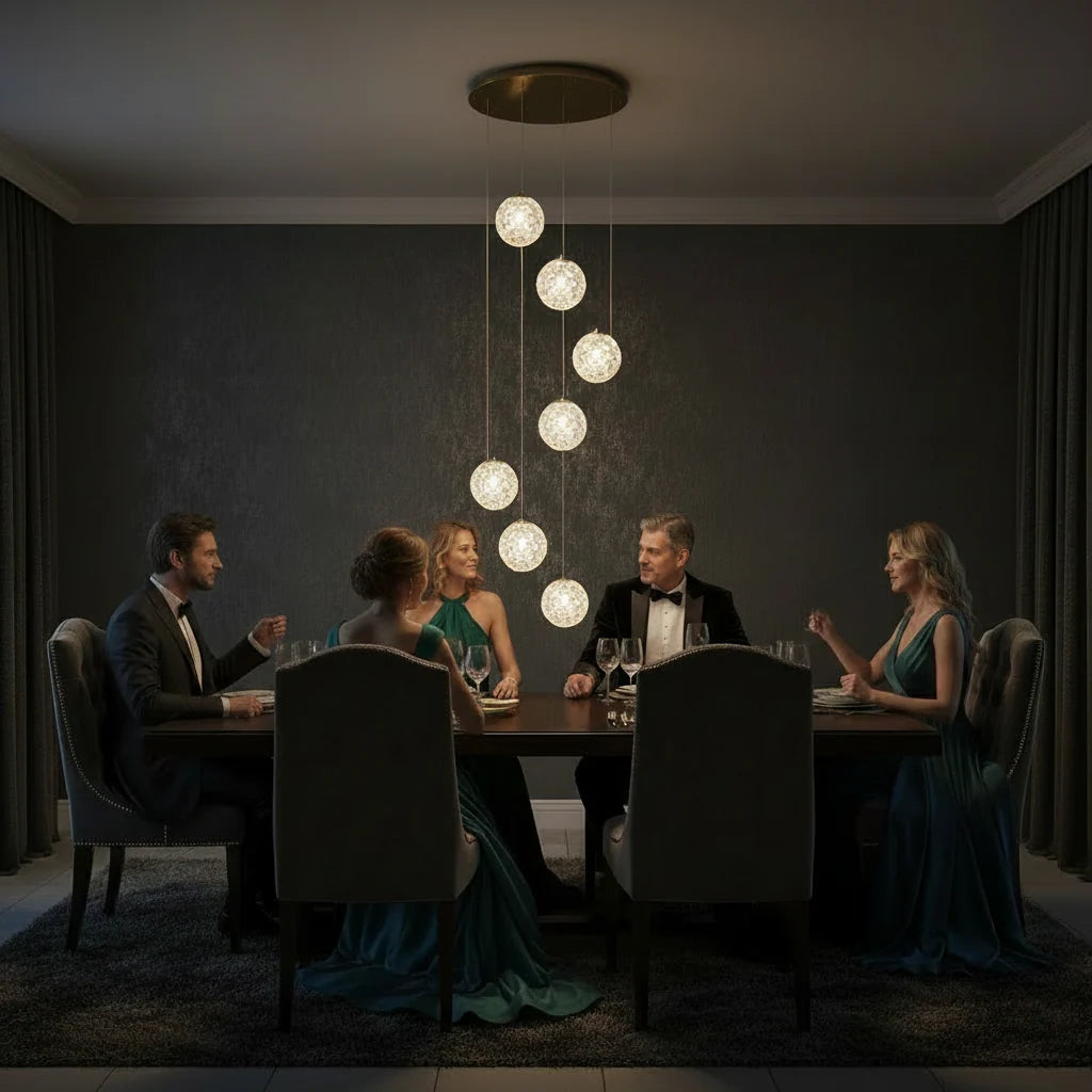 Candelabru Cristal MILLE, 7xG9 , Diametru 60cm x Inaltime 340cm, Cristal si Metal, Auriu