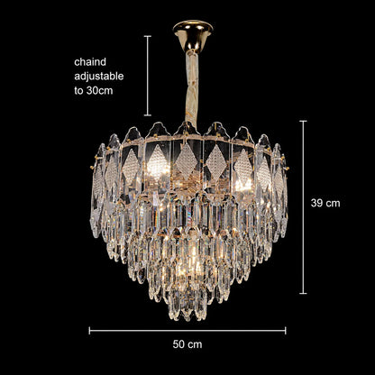 Candelabru Cristal VELVET Eleganza, 9xE14, D50 cm, Auriu, Inaltime Reglabila, Metal si Cristal