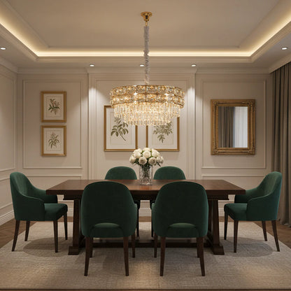 Candelabru Cristal LUCENT Magno 12xE14, D60 cm, Auriu, Inaltime Reglabila, Metal si Cristal