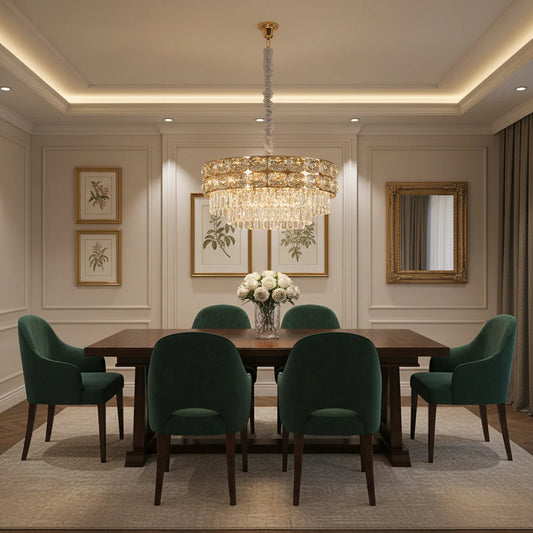 Candelabru Cristal LUCENT Magno 12xE14, D60 cm, Auriu, Inaltime Reglabila, Metal si Cristal