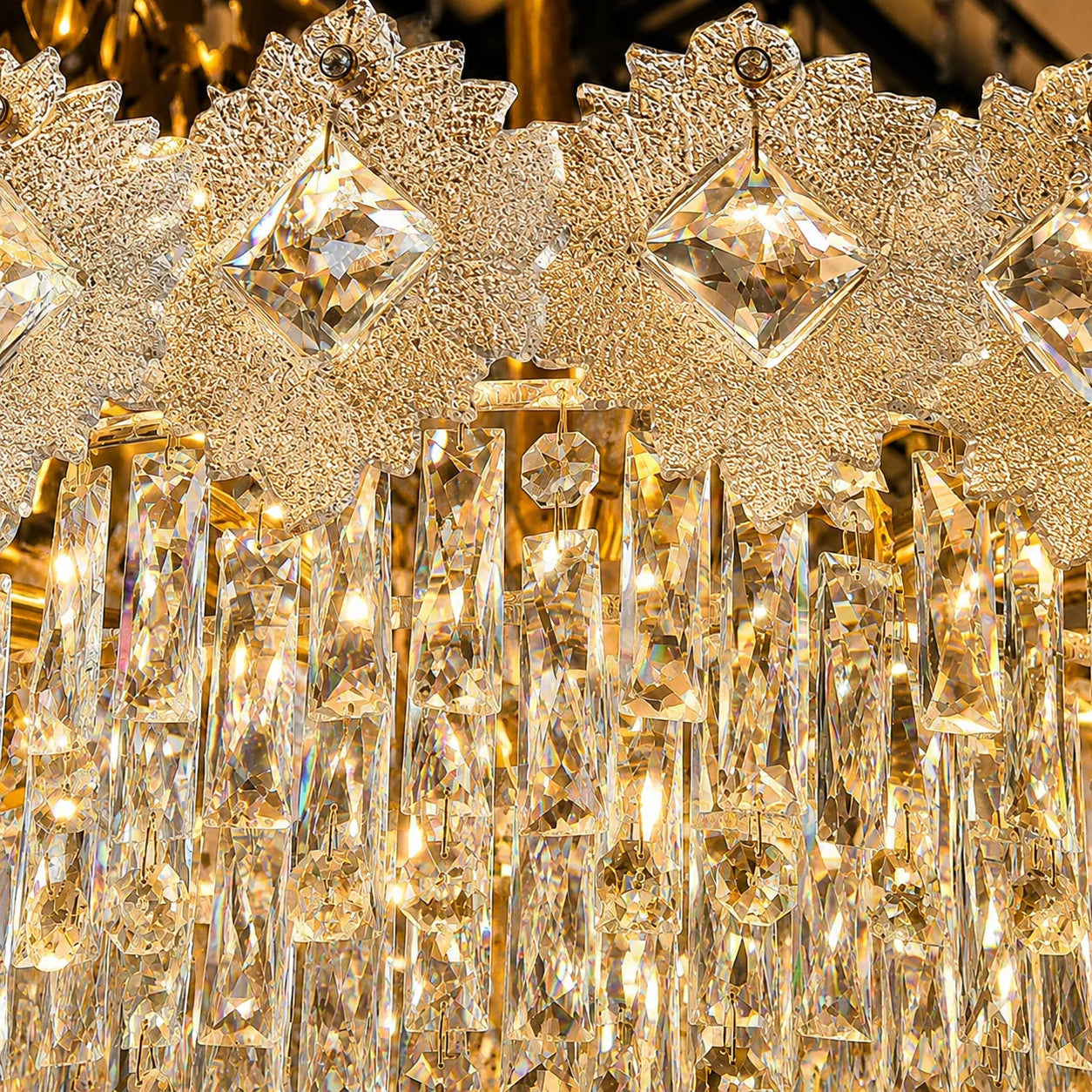 Candelabru Cristal FLEUR Nobile 5xE14, Diametru 40cm, Inaltime 30cm, Auriu Lucios, Inaltime Reglabila, Design Elegant