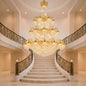 Candelabru Cristal , 61xE14, Diametru 150cm, Inaltime 200cm, Auriu Lucios, Inaltime Reglabila, Design Elegant