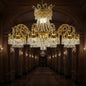 Candelabru Cristal 16xE14, D92cm, Auriu Lucios, Inaltime Reglabila, Metal si Cristal