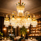 Candelabru Cristal 10xE14, D75cm, Auriu Lucios, Inaltime Reglabila, Metal si Cristal