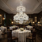 Candelabru Cristal , 55xE14, Diametru 145cm, Inaltime 230cm, Argintiu, Inaltime Reglabila, Design Elegant