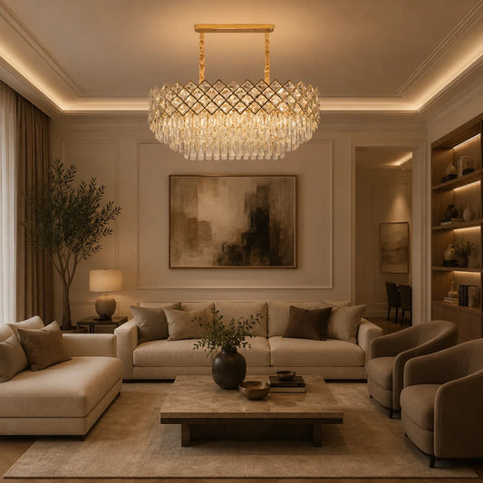 Candelabru Cristal VECTORIA Supremo, 8xE14, Diametru 75x39cm, Auriu, Inaltime Reglabila, Metal si Cristal
