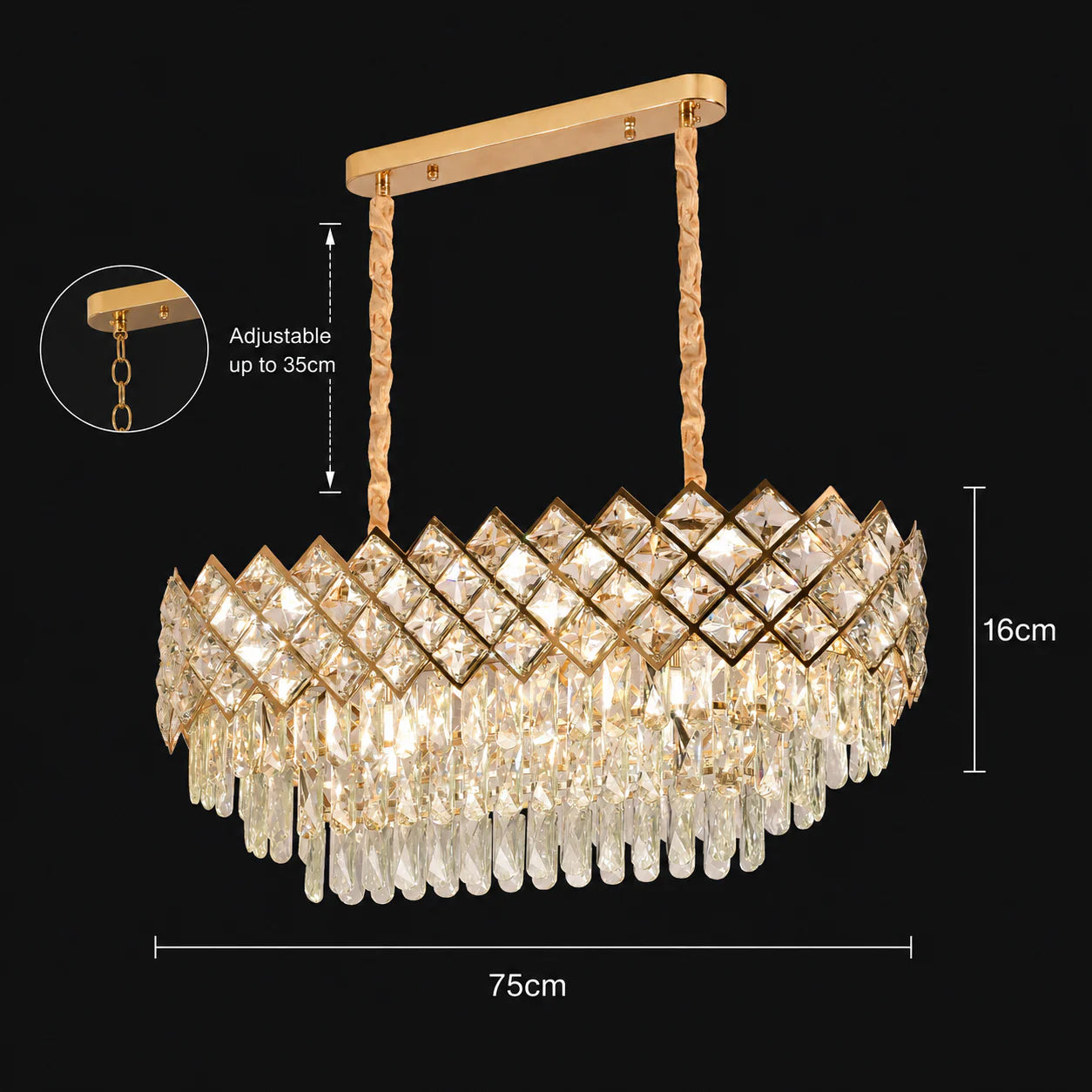 Candelabru Cristal VECTORIA Supremo, 8xE14, Diametru 75x39cm, Auriu, Inaltime Reglabila, Metal si Cristal