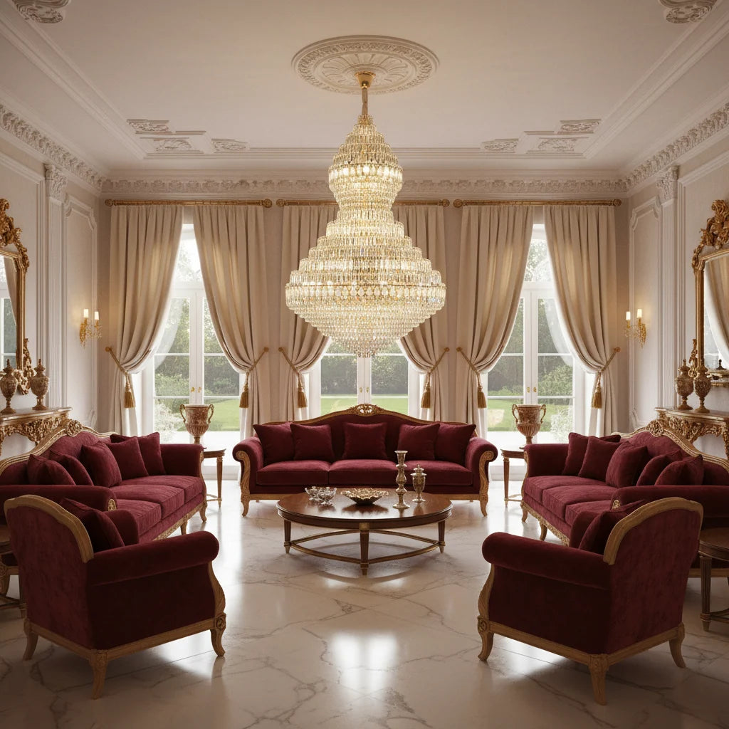 Candelabru Cristal VELVET Supremo, 69xE14, D150 cm, Auriu, Inaltime Reglabila, Metal si Cristal