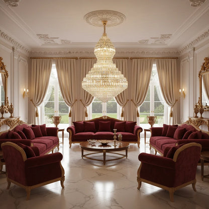 Candelabru Cristal VELVET Supremo, 69xE14, D150 cm, Auriu, Inaltime Reglabila, Metal si Cristal