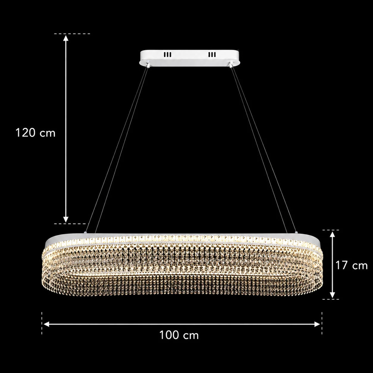 Candelabru Cristal VOLNA Supremo, 128W, 100x30cm, Lumina Calda/Neutra/Rece, Alb, Metal si Cristal