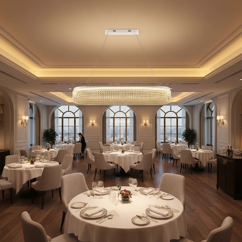 Candelabru Cristal VOLNA Supremo, 128W, 100x30cm, Lumina Calda/Neutra/Rece, Alb, Metal si Cristal