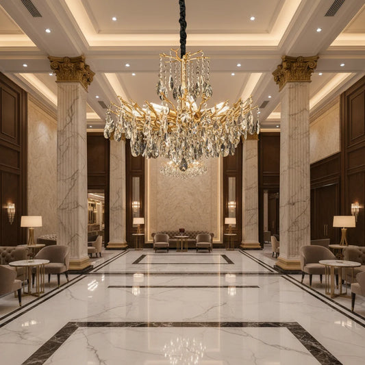 Candelabru Cristal REINA Magno, 6xE14, D60cm, Auriu, Metal si Cristal