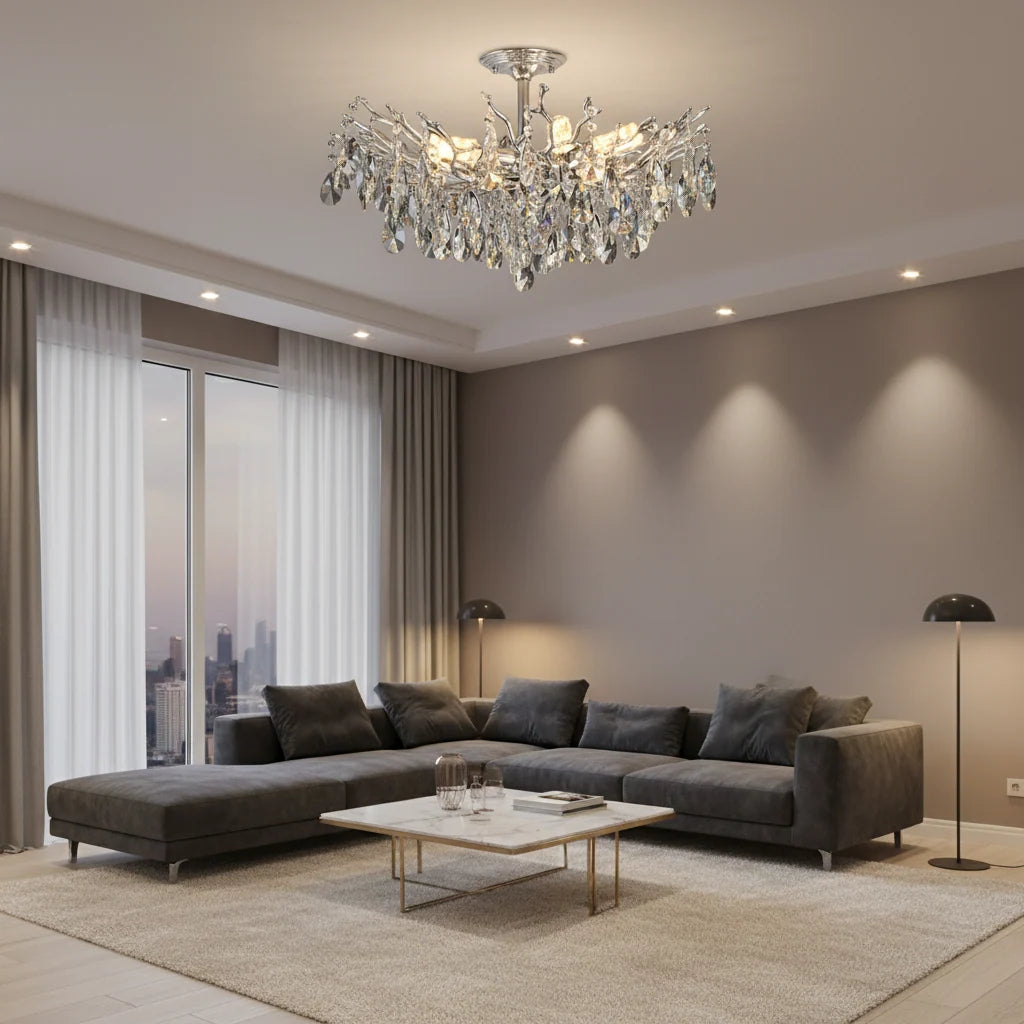 Candelabru Cristal REINA Magno, 6xE14, D60cm, Crom Lucios, Metal si Cristal